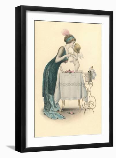 Champagne Toast with Cupid-null-Framed Art Print