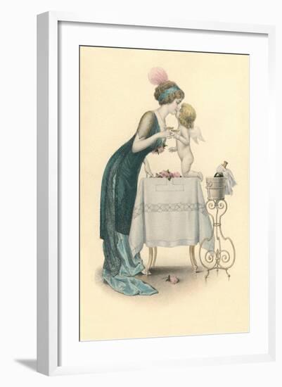 Champagne Toast with Cupid-null-Framed Art Print