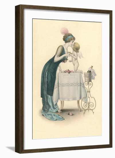 Champagne Toast with Cupid-null-Framed Art Print