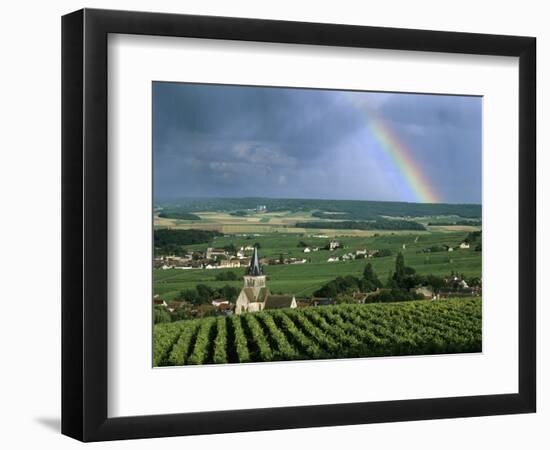 Champagne Vineyards and Rainbow, Ville-Dommange, Near Reims, Champagne, France, Europe-Stuart Black-Framed Photographic Print