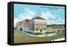 Champaign, Illinois, Exterior View of Illinois Central Train Station, "City of Miami" Express-Lantern Press-Framed Stretched Canvas