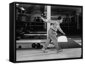 Champion Bowler Andy Varipapa Demonstrating Proper Bowling Technique-Gjon Mili-Framed Stretched Canvas