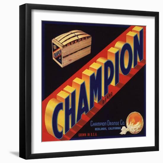 Champion Brand - Redlands, California - Citrus Crate Label-Lantern Press-Framed Art Print