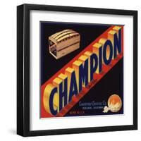 Champion Brand - Redlands, California - Citrus Crate Label-Lantern Press-Framed Art Print