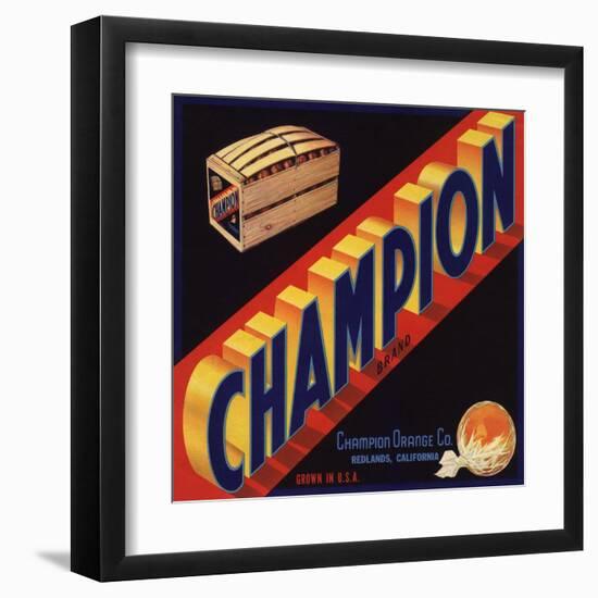 Champion Brand - Redlands, California - Citrus Crate Label-Lantern Press-Framed Art Print