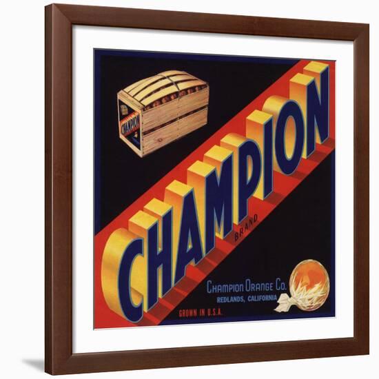 Champion Brand - Redlands, California - Citrus Crate Label-Lantern Press-Framed Art Print