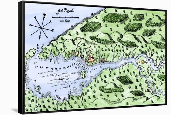 Champlain's 1613 Map of His Settlement at Port Royal, Now Annapolis Royal, Nova Scotia, Canada-null-Framed Stretched Canvas