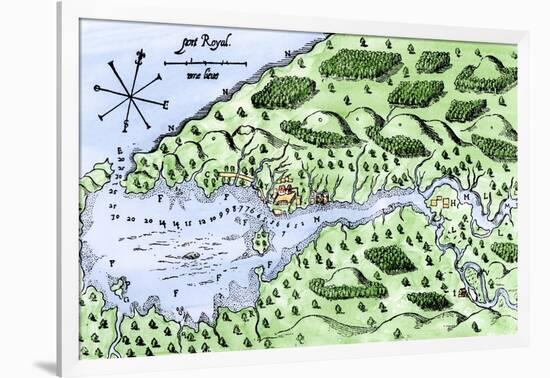 Champlain's 1613 Map of His Settlement at Port Royal, Now Annapolis Royal, Nova Scotia, Canada-null-Framed Giclee Print