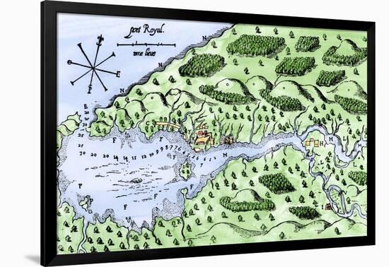 Champlain's 1613 Map of His Settlement at Port Royal, Now Annapolis Royal, Nova Scotia, Canada-null-Framed Giclee Print