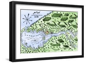 Champlain's 1613 Map of His Settlement at Port Royal, Now Annapolis Royal, Nova Scotia, Canada-null-Framed Premium Giclee Print