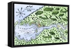 Champlain's 1613 Map of His Settlement at Port Royal, Now Annapolis Royal, Nova Scotia, Canada-null-Framed Stretched Canvas