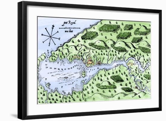 Champlain's 1613 Map of His Settlement at Port Royal, Now Annapolis Royal, Nova Scotia, Canada-null-Framed Giclee Print