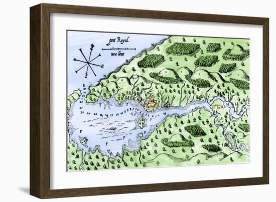 Champlain's 1613 Map of His Settlement at Port Royal, Now Annapolis Royal, Nova Scotia, Canada-null-Framed Giclee Print