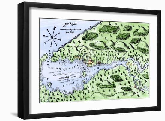 Champlain's 1613 Map of His Settlement at Port Royal, Now Annapolis Royal, Nova Scotia, Canada-null-Framed Giclee Print