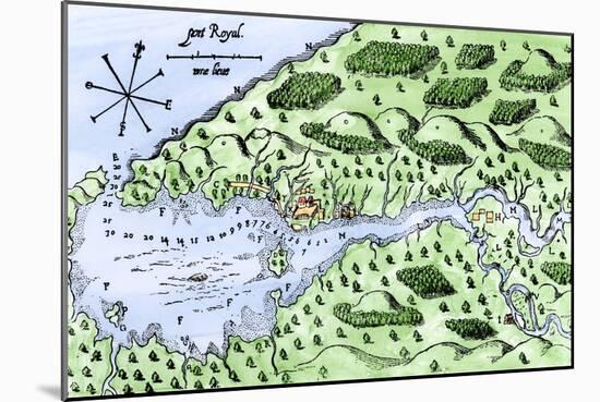 Champlain's 1613 Map of His Settlement at Port Royal, Now Annapolis Royal, Nova Scotia, Canada-null-Mounted Giclee Print