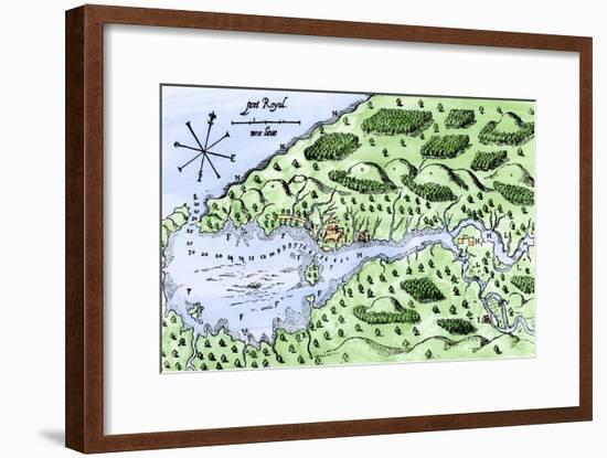 Champlain's 1613 Map of His Settlement at Port Royal, Now Annapolis Royal, Nova Scotia, Canada-null-Framed Giclee Print