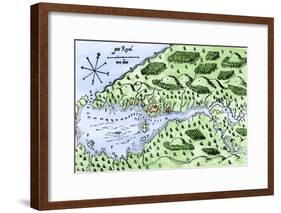 Champlain's 1613 Map of His Settlement at Port Royal, Now Annapolis Royal, Nova Scotia, Canada-null-Framed Giclee Print