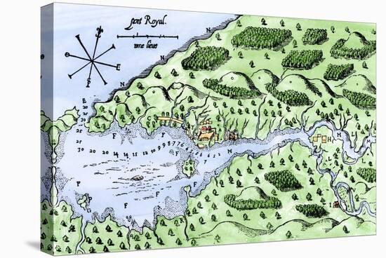 Champlain's 1613 Map of His Settlement at Port Royal, Now Annapolis Royal, Nova Scotia, Canada-null-Stretched Canvas