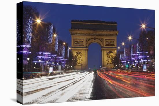 Champs Elysees and Arc De Triomphe at Christmas, Paris, Ile De France, France, Europe-Markus Lange-Stretched Canvas