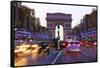 Champs Elysees and Arc de Triomphe at Christmastime, Paris, France, Europe-Hans-Peter Merten-Framed Stretched Canvas