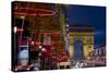 Champs Elysees and Arc De Triomphe at Dusk, Paris, France, Europe-Charles Bowman-Stretched Canvas