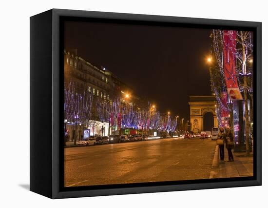 Champs Elysees at Christmas Time, Paris, France, Europe-Marco Cristofori-Framed Stretched Canvas