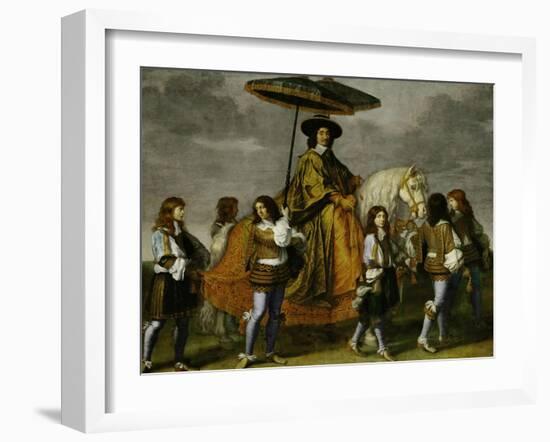 Chancellor Pierre Seguier on Horseback, Leading His Horse is the Young Louis XIV-Charles Le Brun-Framed Giclee Print