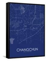 Changchun, China Blue Map-null-Framed Stretched Canvas