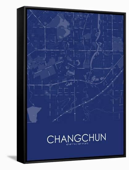 Changchun, China Blue Map-null-Framed Stretched Canvas