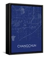 Changchun, China Blue Map-null-Framed Stretched Canvas