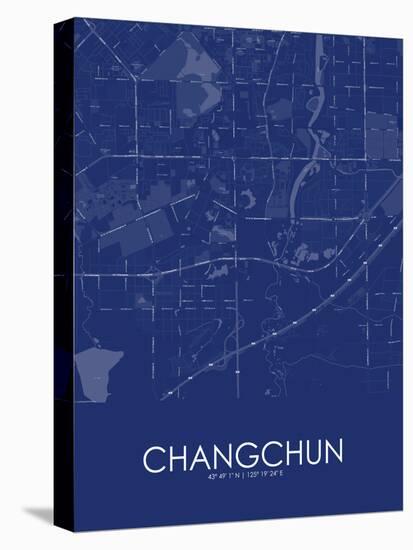 Changchun, China Blue Map-null-Stretched Canvas