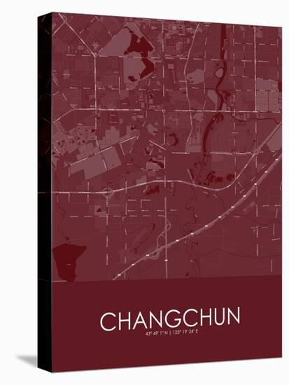 Changchun, China Red Map-null-Stretched Canvas