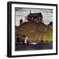 "Changing a Flat", August 3,1946-Norman Rockwell-Framed Giclee Print