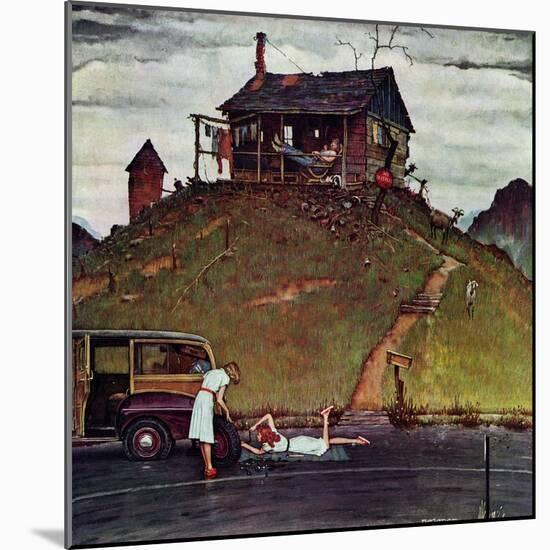 "Changing a Flat", August 3,1946-Norman Rockwell-Mounted Giclee Print