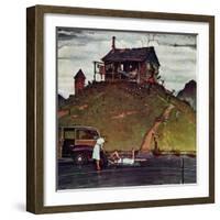 "Changing a Flat", August 3,1946-Norman Rockwell-Framed Premium Giclee Print