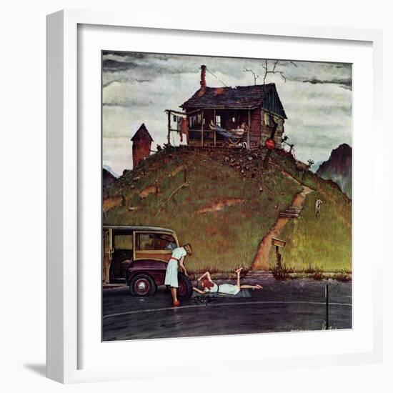 "Changing a Flat", August 3,1946-Norman Rockwell-Framed Premium Giclee Print