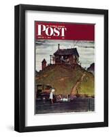 "Changing a Flat" Saturday Evening Post Cover, August 3,1946-Norman Rockwell-Framed Giclee Print