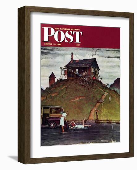 "Changing a Flat" Saturday Evening Post Cover, August 3,1946-Norman Rockwell-Framed Giclee Print