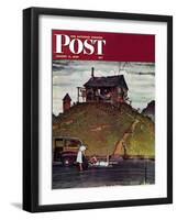 "Changing a Flat" Saturday Evening Post Cover, August 3,1946-Norman Rockwell-Framed Giclee Print