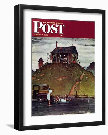 "Changing a Flat" Saturday Evening Post Cover, August 3,1946-Norman Rockwell-Framed Giclee Print