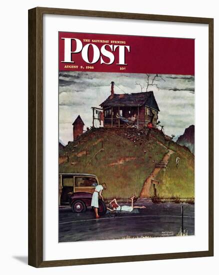 "Changing a Flat" Saturday Evening Post Cover, August 3,1946-Norman Rockwell-Framed Giclee Print