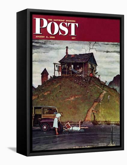 "Changing a Flat" Saturday Evening Post Cover, August 3,1946-Norman Rockwell-Framed Stretched Canvas