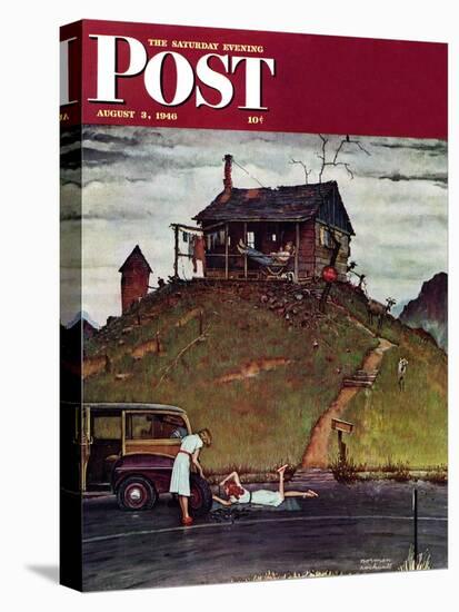 "Changing a Flat" Saturday Evening Post Cover, August 3,1946-Norman Rockwell-Stretched Canvas