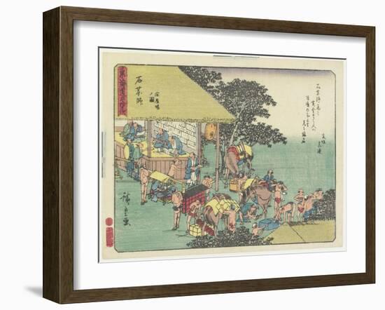 Changing Horses at the Station of Ishiyakushi, 1837-1844-Utagawa Hiroshige-Framed Giclee Print