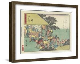 Changing Horses at the Station of Ishiyakushi, 1837-1844-Utagawa Hiroshige-Framed Giclee Print