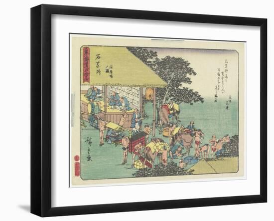 Changing Horses at the Station of Ishiyakushi, 1837-1844-Utagawa Hiroshige-Framed Giclee Print