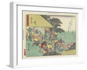 Changing Horses at the Station of Ishiyakushi, 1837-1844-Utagawa Hiroshige-Framed Giclee Print