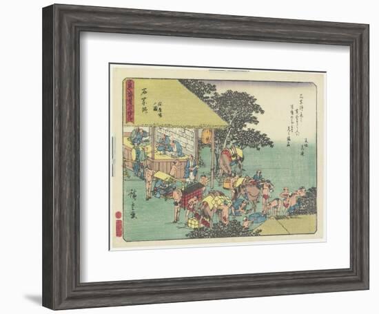 Changing Horses at the Station of Ishiyakushi, 1837-1844-Utagawa Hiroshige-Framed Giclee Print