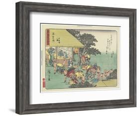 Changing Horses at the Station of Ishiyakushi, 1837-1844-Utagawa Hiroshige-Framed Giclee Print
