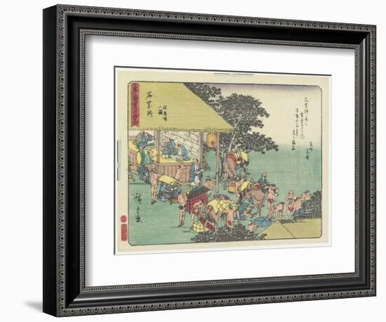 Changing Horses at the Station of Ishiyakushi, 1837-1844-Utagawa Hiroshige-Framed Giclee Print